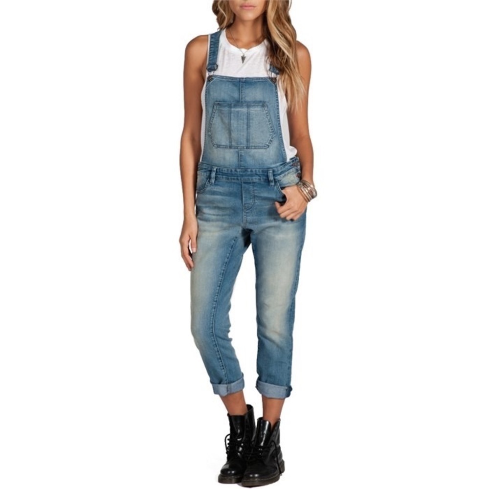 Volcom Super Stoned Skinny Denim Overalls Size XS